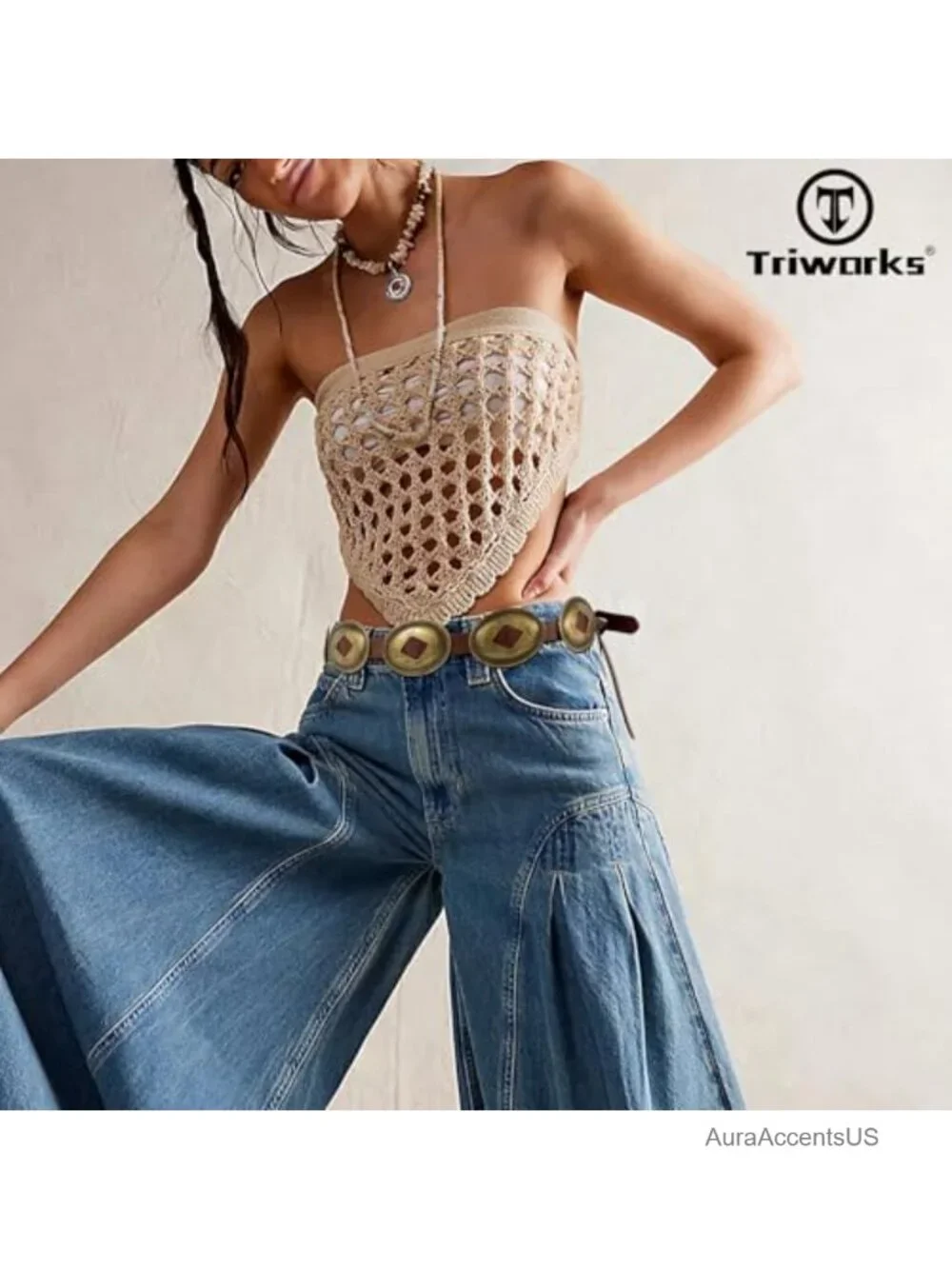 Western Oval Concho Studded Cowgirl Belt Fits Jeans Country Concert Outfit Boho